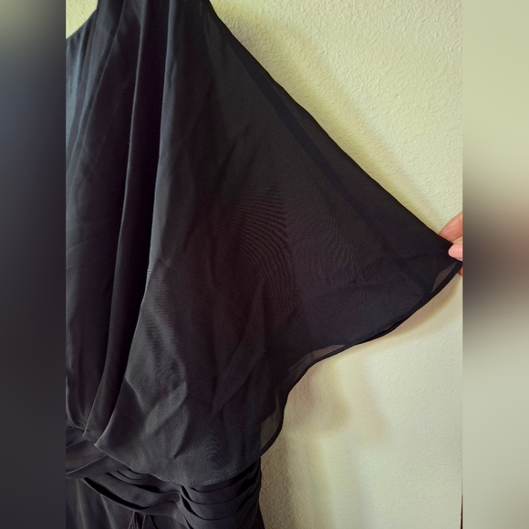 NWT JJ's House Black A-Line V-neck Chiffon Ruffle Dress Zip Womens Size 22 - Picture 5 of 13